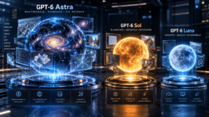 Confronto visivo tra GPT-6 Astra, GPT-6 Sol e GPT-6 Luna di OpenAI.